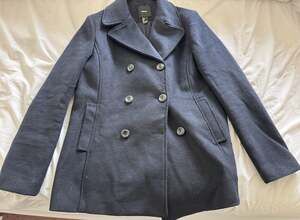 Forever 21 Women's Navy Blue Double Breasted Peacoat